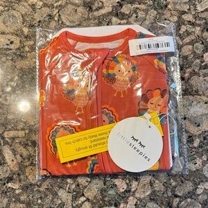 Little Sleepies Rust Orange Turkey Print Zippered Newborn Sleeper